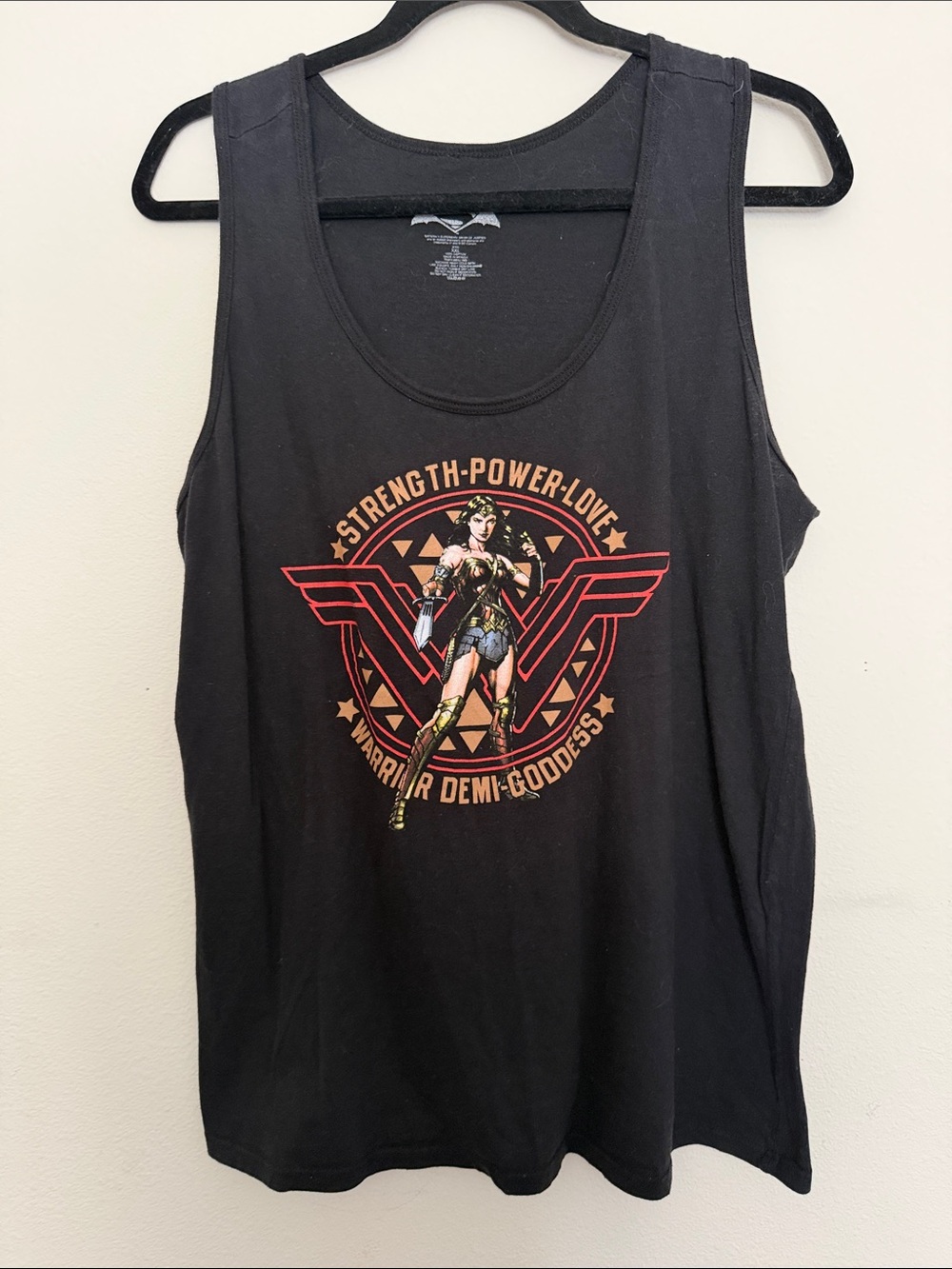 Warner Bros. Black Wonder Woman Graphic Tank with Red and Gold Accents